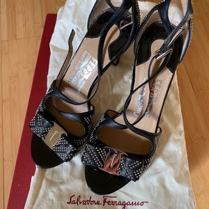 Ferragamo Studded Leather Gabrielle Bow Sandals